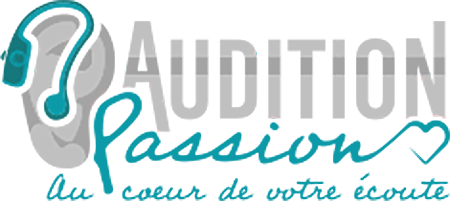 Logo audition-passion Villeneuve-sur-Lot avec oreille stylisée et texte turquoise évoquant l’expertise en audition