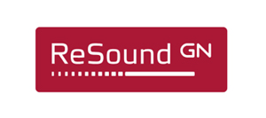 Logo ReSound GN sur fond rouge pour audition-passion à Villeneuve-sur-Lot, design moderne évoquant une onde sonore