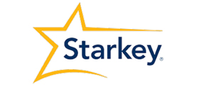 Logo Starkey bleu et jaune pour audition-passion à Villeneuve-sur-Lot évoquant innovation et professionnalisme